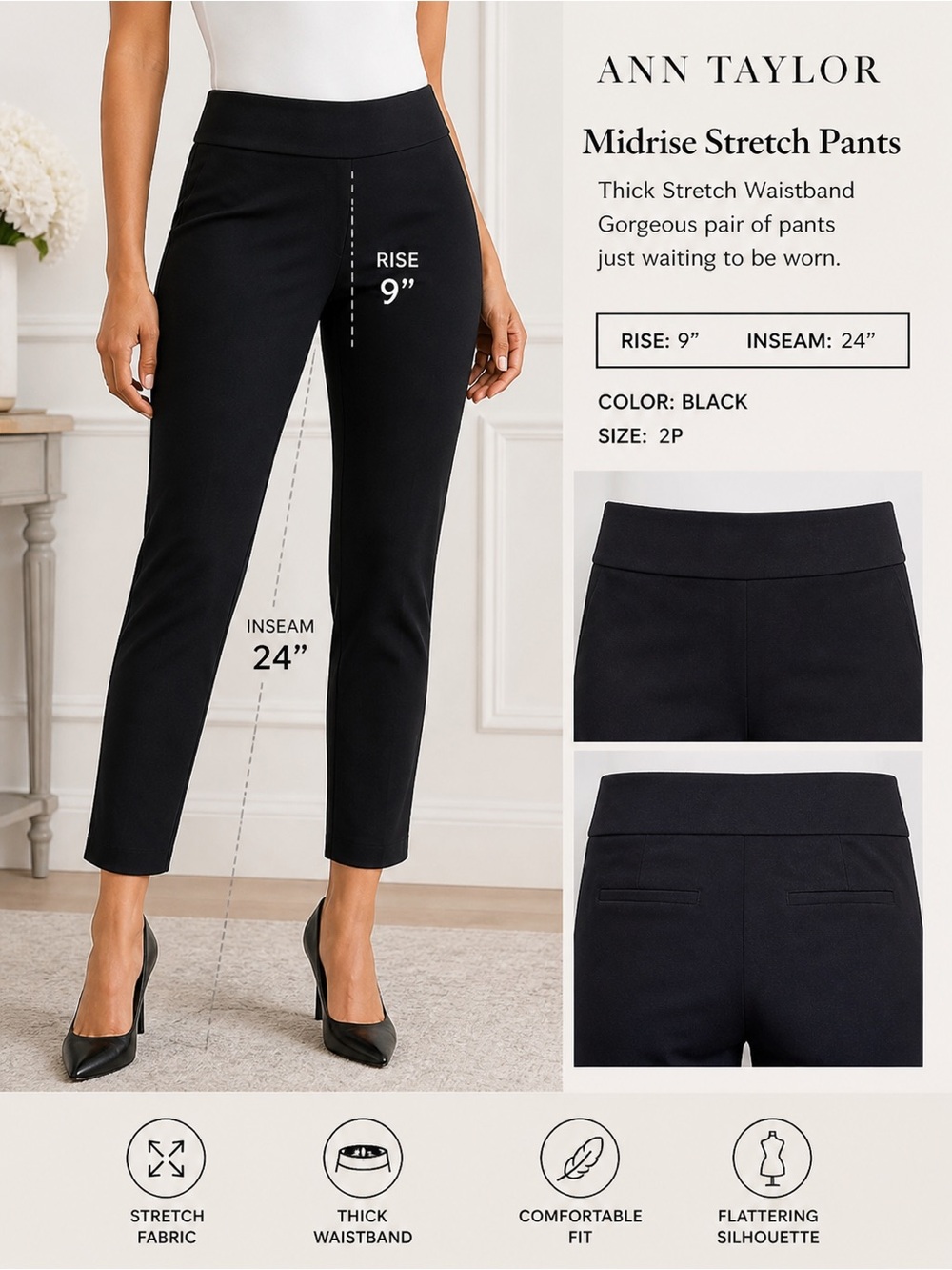 New with tags $79 Ann Taylor ponte dress pants skinny 2 petite black